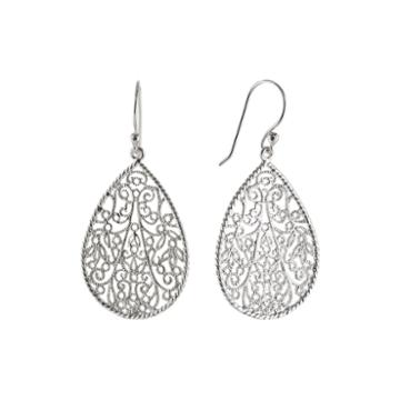 Silver Reflections&trade; Silver-plated Filigree Pear-shaped Drop Earrings