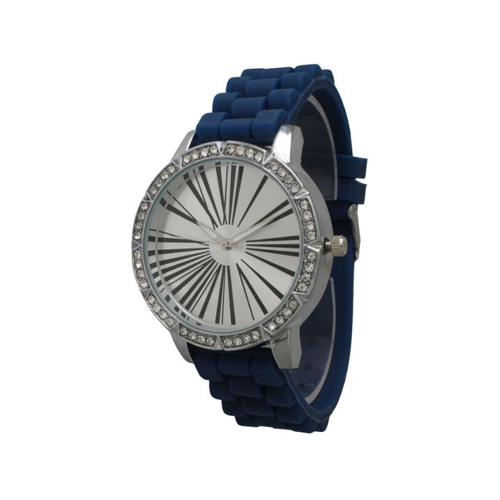 Olivia Pratt Womens Rhinestone Bezel Roman Numeral Dial Navy Silicon Watch 20369navy