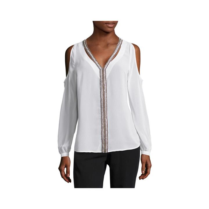 Nicole By Nicole Miller Embellished V Neck Top