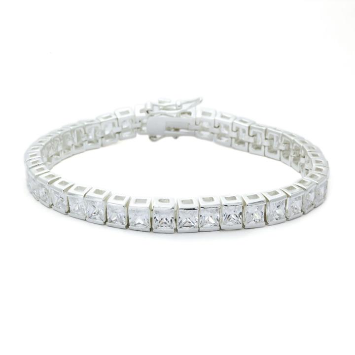 Sparkle Allure Clear Cubic Zirconia Square Stone Silver Adjustable