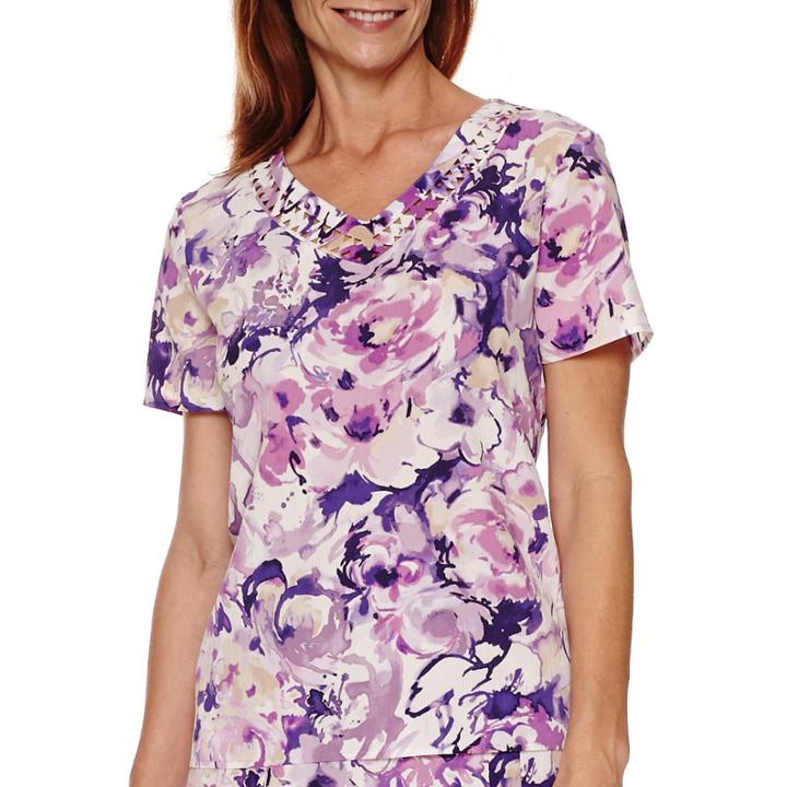 Alfred Dunner Lavender Fields Short-sleeve Floral Print Blouse