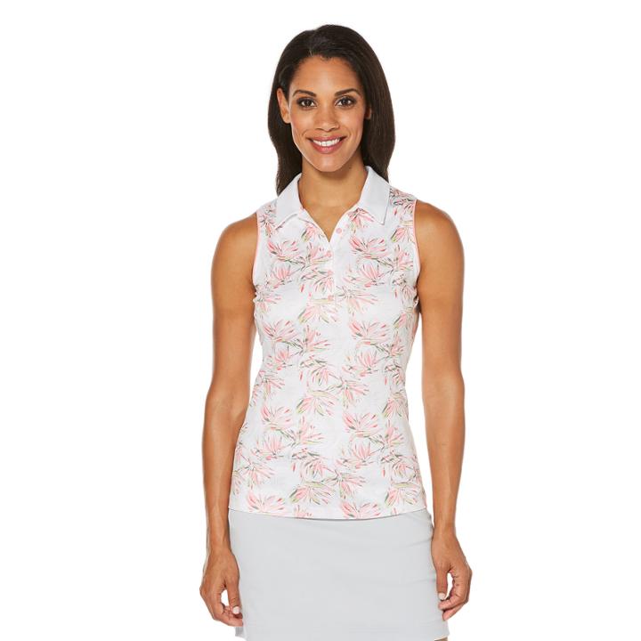 Pga Tour Sleeveless Floral Polo Shirt