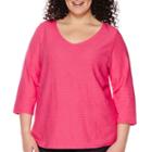 Liz Claiborne 3/4-sleeve V-neck Striped Top - Plus