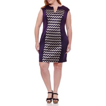 Connected Apparel Sleeveless Chevron Shift Dress-plus