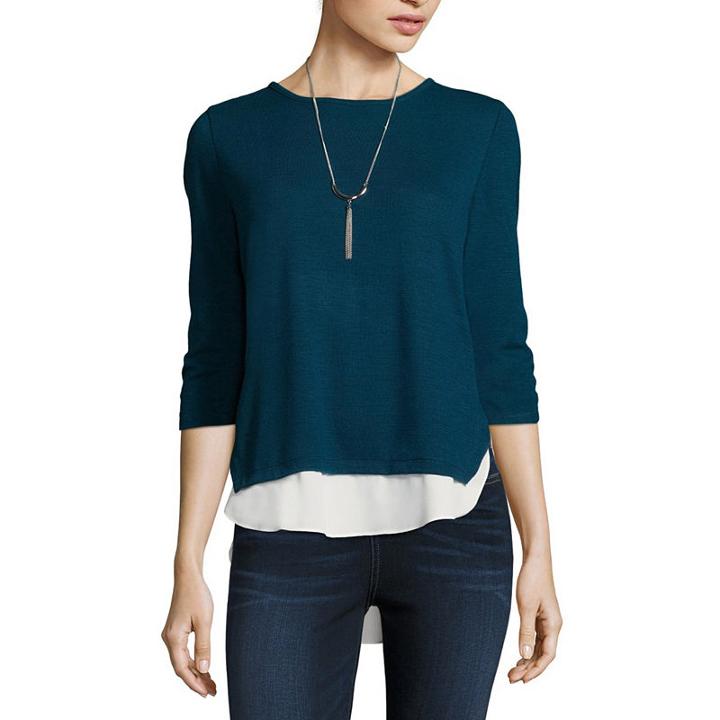 By & By 3/4 Sleeve Crew Neck Knit Blouse-juniors