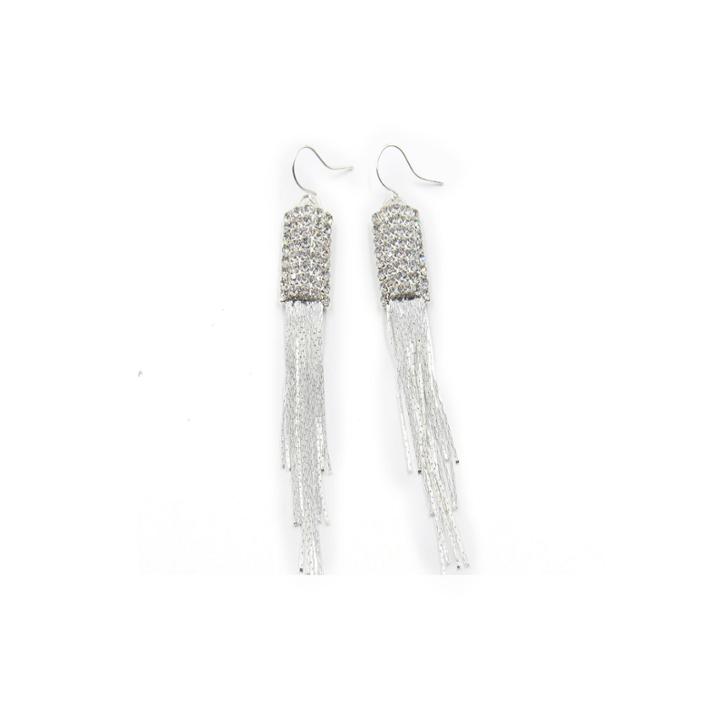 Vieste Silver-tone Crystal Tassel Drop Earrings