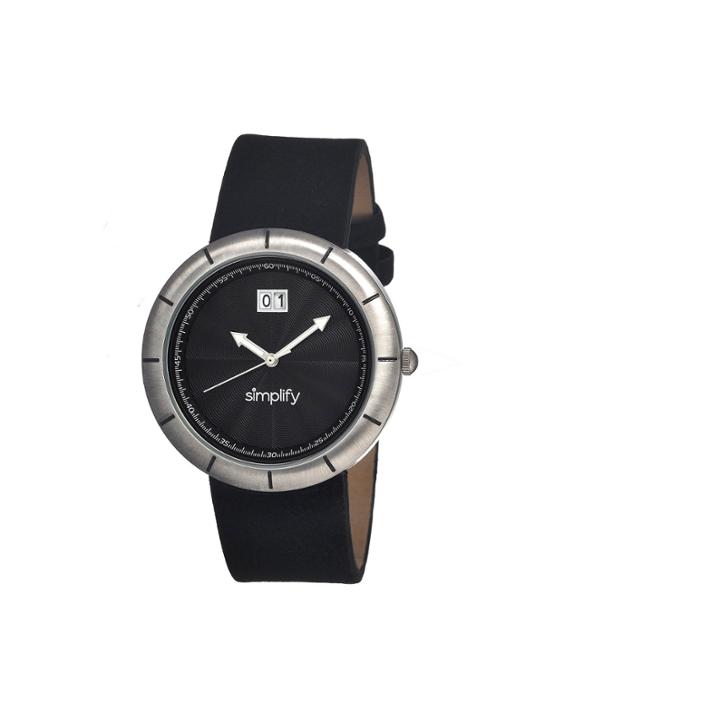 Simplify Mens The 1300 Black Dial Leather-band Watch With Date Sim1302