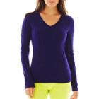 Jcp Wool-blend Cable Knit V-neck Sweater - Talls