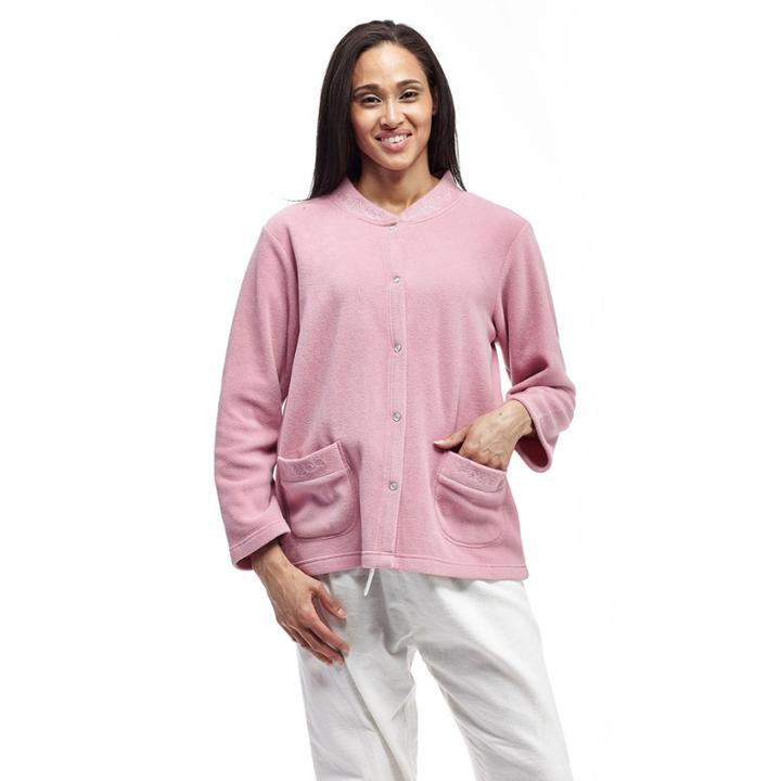 La Cera Plus Size Snap Front Fleece Bedjacket - Plus