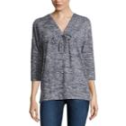 Liz Claiborne Elbow Sleeve Lace-up Sweatshirt-petite