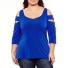 Bold Elements Cage Sleeve Cut Out Neck Woven Blouse - Plus