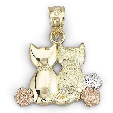 14k Gold Sitting Cats Pendant