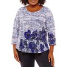 Unity World Wear 3/4 Sleeve Floral Burnout Pullover - Plus