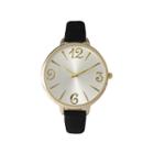 Olivia Pratt Womens Goldtone Bezel Silvertone Dial Black Petite Leather Watch 26357black