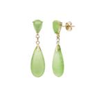 14k Yellow Gold Green Jade Earrings