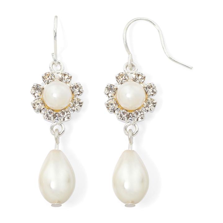 Vieste Simulated Pearl And Rhinestone Flower Drop Earrings