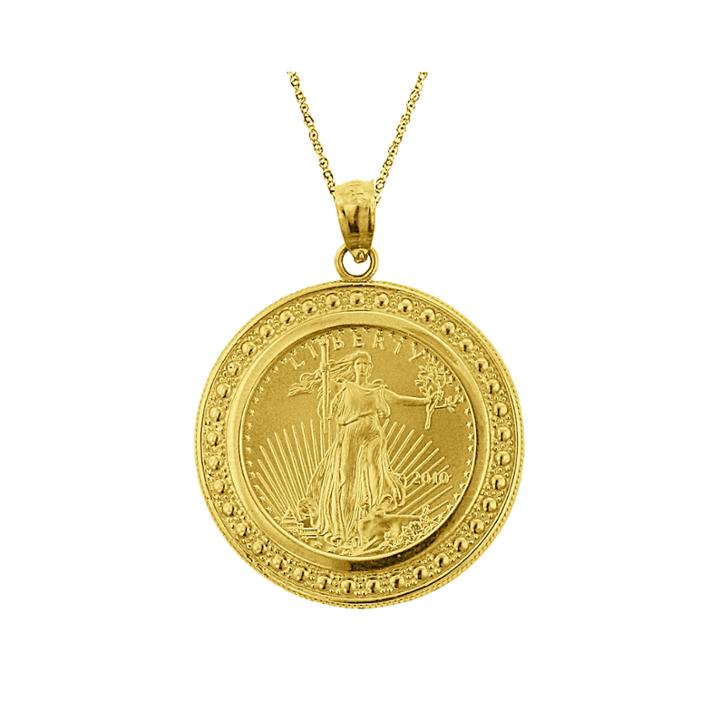 14k Yellow Gold 1/10 Oz. Liberty Dollar Coin Pendant Necklace