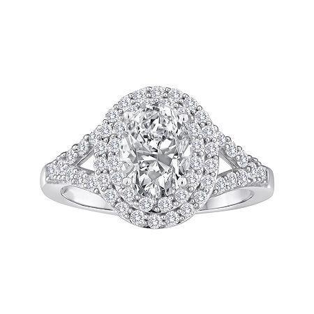 Lab-created White Sapphire Double Halo Sterling Silver Ring