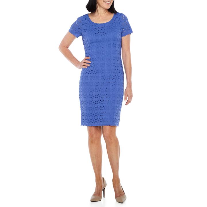 Ronni Nicole Short Sleeve Embroidered Circles Sheath Dress-petites