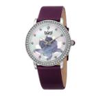 Burgi Womens Purple And Silver Tone Crystal Accent Strap Watch