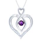 Diamond Accent Purple Amethyst Round Sterling Silver Pendant