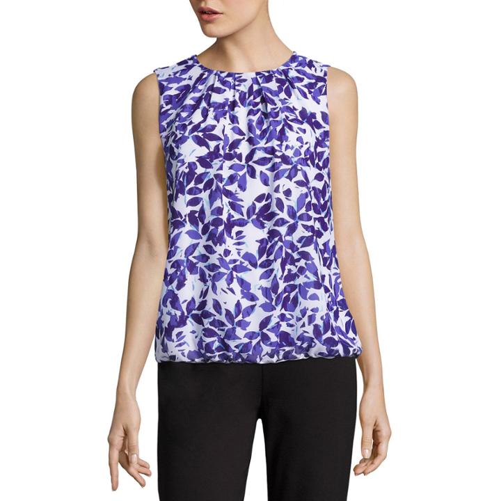 Liz Claiborne Sleeveless Crew Neck Bubble Blouse