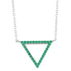 Simulated Emerald Sterling Silver Triangle Pendant Necklace