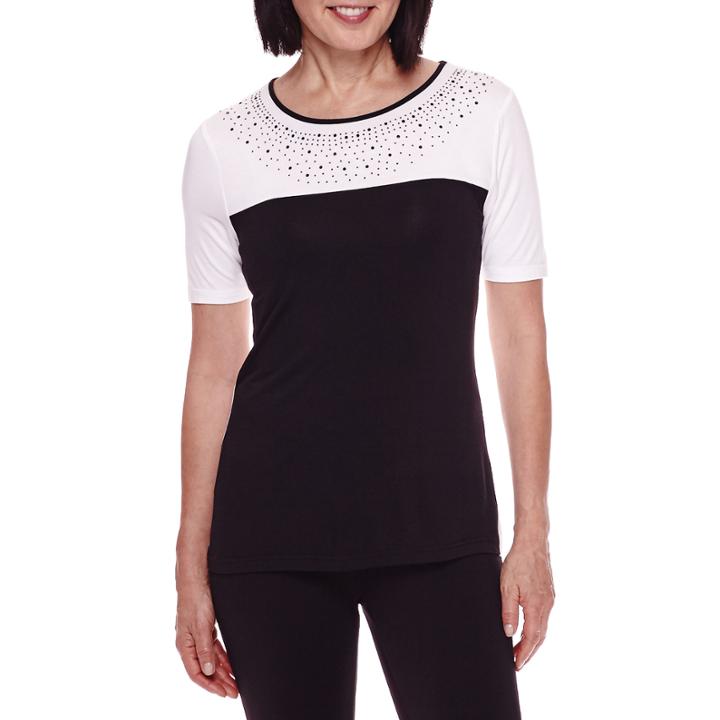 Sag Harbor Short-sleeve Modern Geo Colorblock Beaded Top