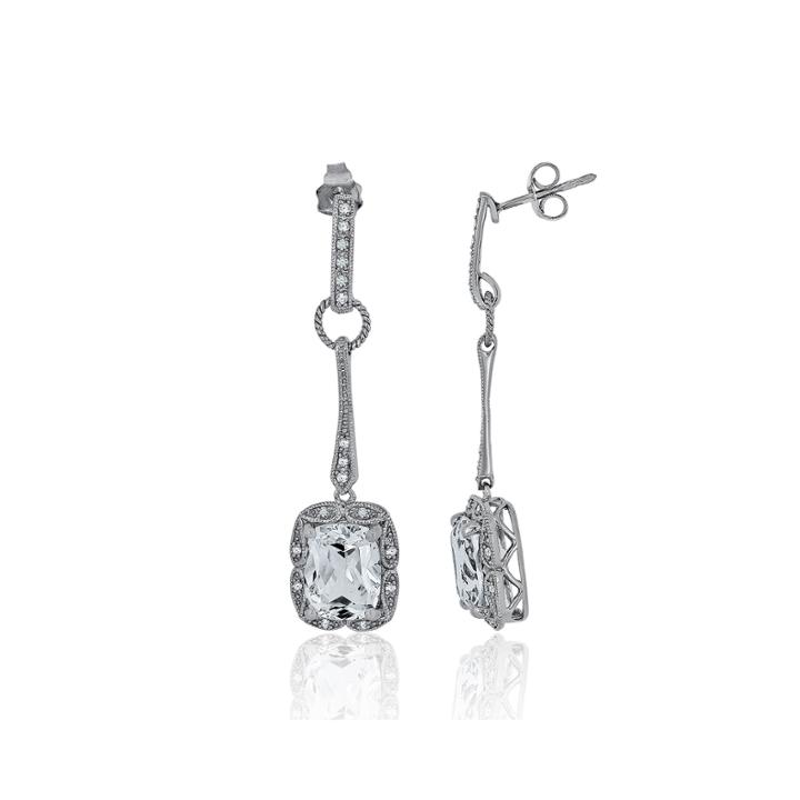 1/7 Ct. T.w. Diamond & Lab-created White Sapphire Sterling Silver Drop Earrings