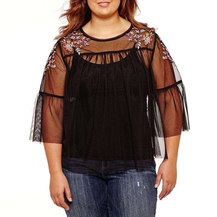 Arizona Sheer Embroidered Top- Juniors Plus