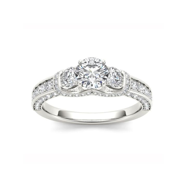 Womens 1 1/5 Ct. T.w. Genuine Round White Diamond 14k Gold 3-stone Ring