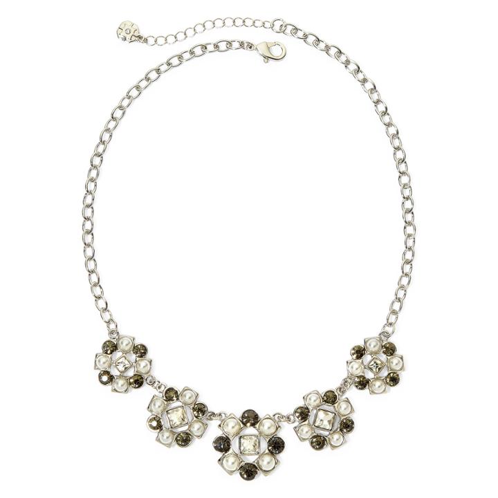 Monet Multicolor Crystal Silver-tone Frontal Collar Necklace