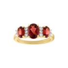 Womens Genuine Red Garnet Gold Over Silver 3-stone Ring