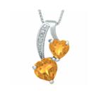 Genuine Citrine And Diamond-accent Sterling Silver Double-heart Pendant Necklace