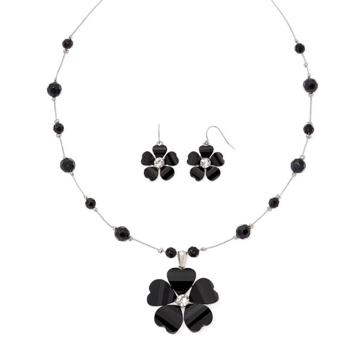 Mixit&trade; Black Flower Silver-tone Earring And Necklace Set