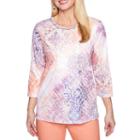 Alfred Dunner Los Cabos 3/4 Sleeve Crew Neck Medallion T-shirt-womens