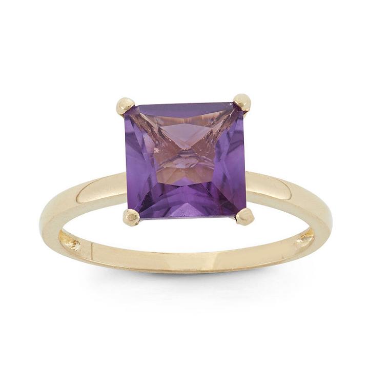 Womens Purple Amethyst 10k Gold Solitaire Ring