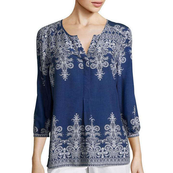Liz Claiborne Border Print Top