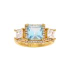 Genuine Blue And White Topaz 14k Yellow Gold Over Brass 3-stone Ring