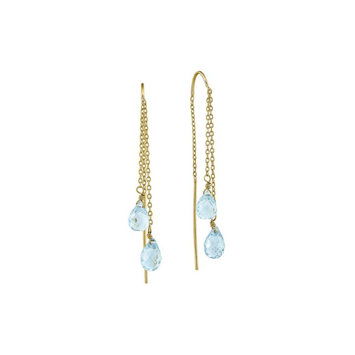 Genuine Swiss Blue Topaz 14k Yellow Gold Double Stone Earrings