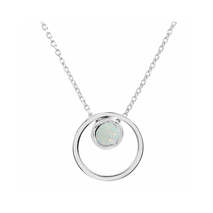 Lab-created Opal Sterling Silver Double Circle Pendant Necklace