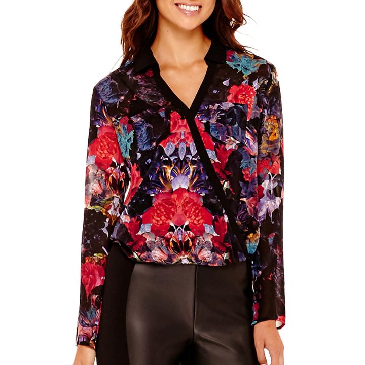 Nicole By Nicole Miller Long-sleeve Printed Surplus Top