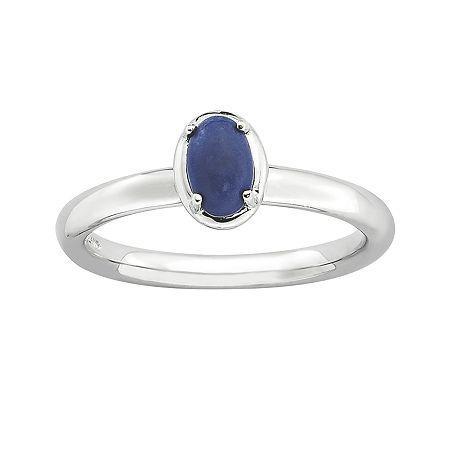Personally Stackable Oval Genuine Lapis Sterling Silver Ring