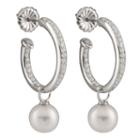 White Cultured Freshwater Pearls Sterling Silver 30mm Hoop Earrings