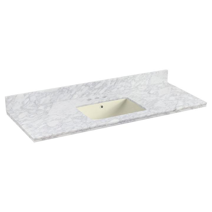 47.5-in. W 18.25-in. D Quartz Top With Backsplashin Bianca Carara Color For 3h4-in. Faucet - Biscuit Um Sink