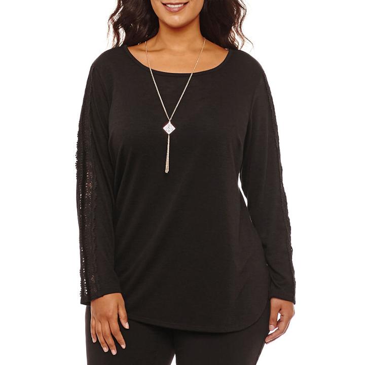 Alyx Long Sleeve Round Neck Knit Lace Blouse-plus