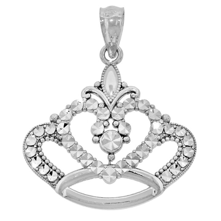 Sterling Silver Diamond-cut Crown Charm Pendant
