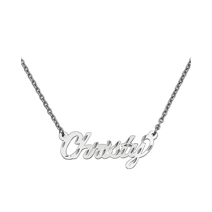 Personalized 14x37mm Diamond Cut Name Necklace