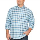 Izod Long Sleeve Plaid Oxford Woven Long Sleeve Plaid Button-front Shirt-big And Tall