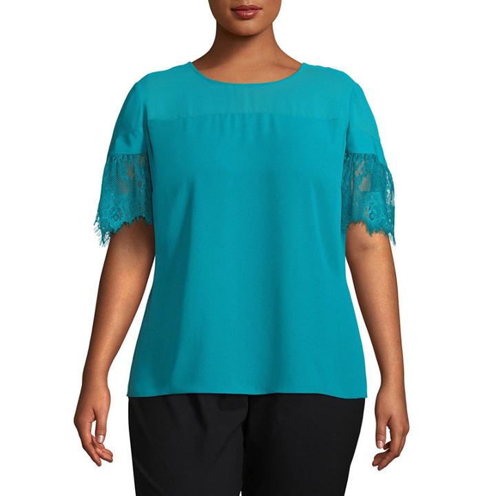 Worthington Short Lace Sleeve Blouse - Plus